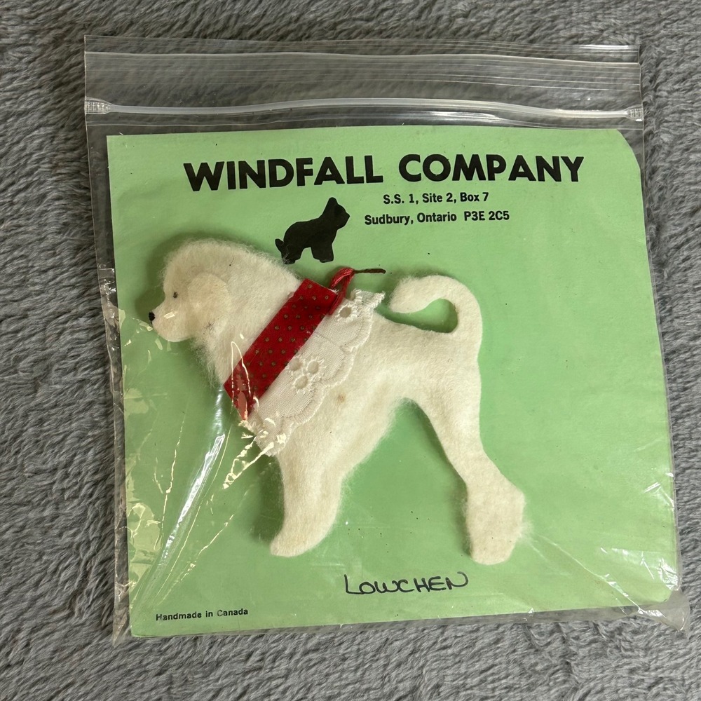 Windfall Company Handmade Lowchen Dog Felt Brooch Pin White Lace Red Polka Dot